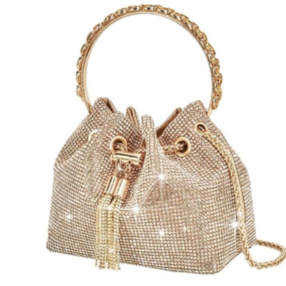 Mini gold shoulder tote glam satchel rhinestone handbag